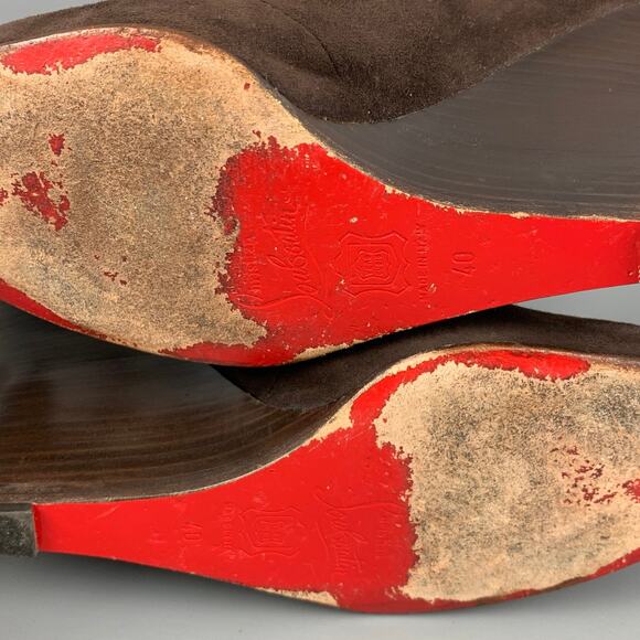 CHRISTIAN LOUBOUTIN Size 10 Brown Suede Wedge Boots - Picture 7 of 8